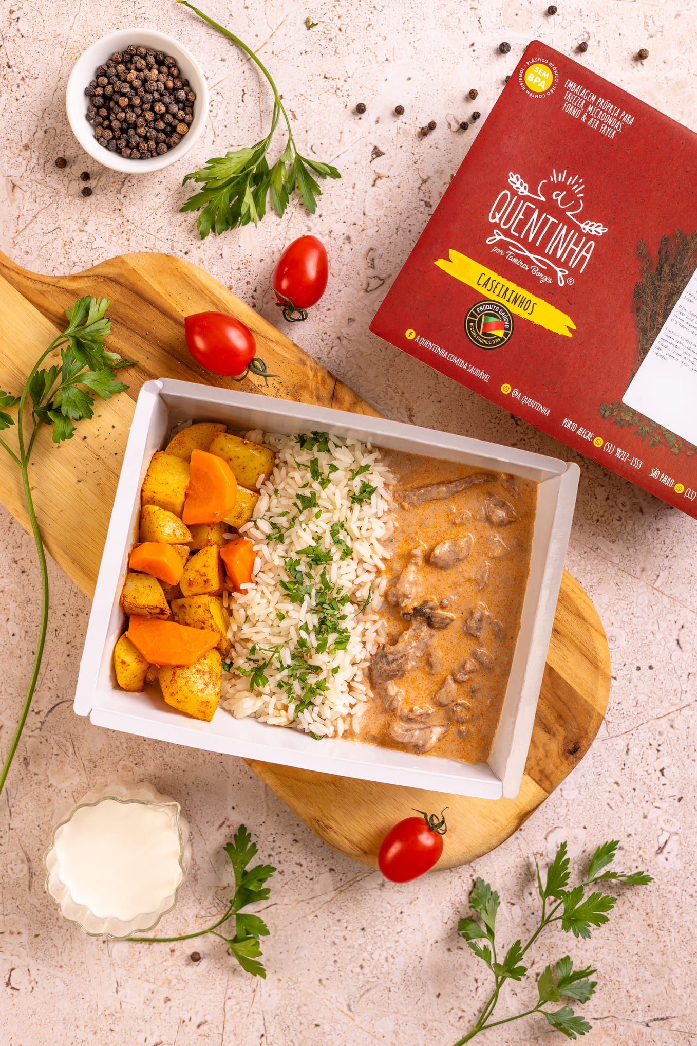 Strogonoff de carne, arroz branco, batata e cenoura rústica - Imagem 2