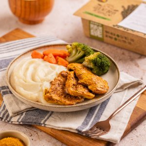 Purê de batata doce, frango grelhado, legumes 300g